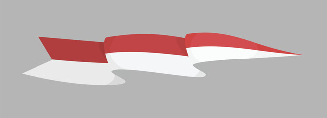 Indonesian flag ribbon vector in national colors red and white for independence day, patriotic events, and decorative design elements
