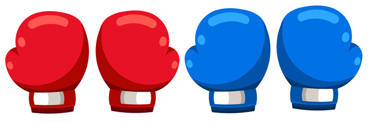 Set of pair gloves in red and blue colors isolated on white background. Suitable elements for boxing equipment, sports equipment, etc. Boxing gloves in simple style in PNG format. 