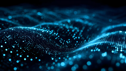 A mesmerizing digital landscape showcasing waves of glowing particles, representing data flow and technological advancement.
