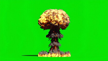 A mushroom cloud explosion against a green screen