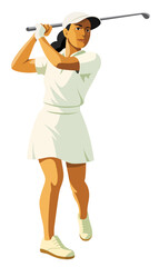 A poster for a golf tournament at Greener Field. A woman is holding a golf club and a man is holding a golf ball