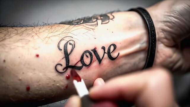 Tattoo artist applying ink to skin