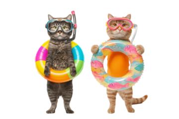 Cat Standing Upright in Swimming Gear, Transparent Background
