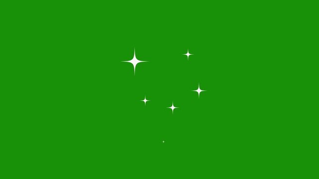 Sparkling stars blinking animation on green screen background. Rotating twinkle stars animation of seamless looping. Doodle flat vector sparkling star green Sky. Loop shimmering magic stars flash.