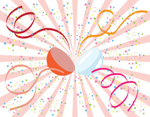 クラッカーとカプセルが弾ける！カラフルなコンフェッティが舞うお祝いイラスト