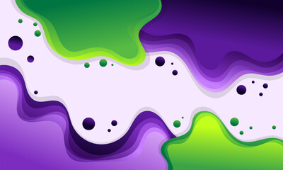 Abstract Background with Green and Purple Wavy Shapes and Scattered Circles