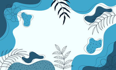 Abstract Blue Floral and Plant Design with White Background