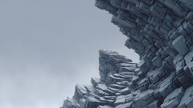 Ancient stone steps carved into a towering mountain cliff face - Powered by Adobe