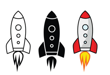 Rocket Ship Icon Set Multiple Styles and Designs for Space