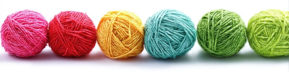 Colorful balls of yarn in a row