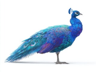 Obraz premium Vibrant blue peacock, profile view, isolated