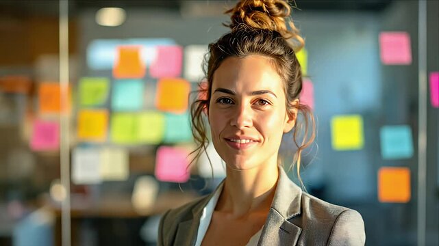 Woman smiling in modern office setting
