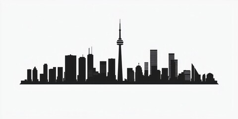 Fototapeta premium A stylized black and white silhouette of a city skyline with a prominent tower, likely representing a well-known cityscape.