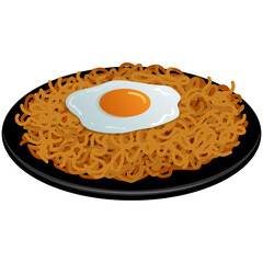 Fried Noodles with Egg Mie Goreng Vector Illustration