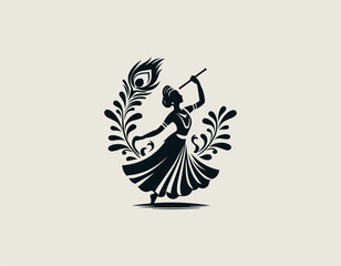Fototapeta premium Black Vector Logo of Traditional Dance for Janmashtami