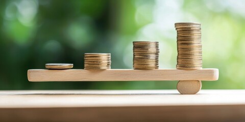 A wooden balance scale with coins, illustrating a financial comparison.
