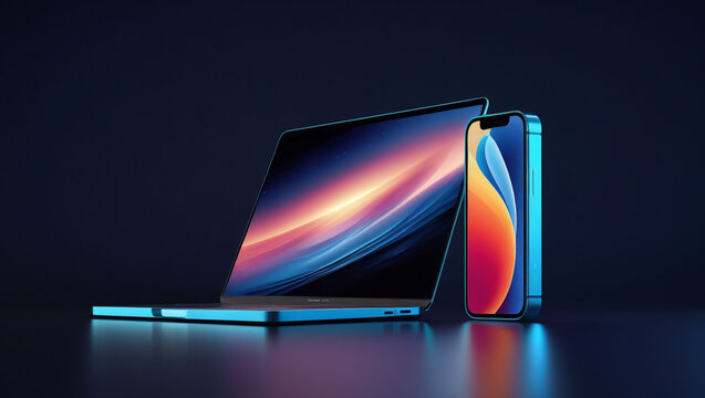 Laptop and phone technology modern devices sleek design digital lifestyle gadgets innovation connectivity