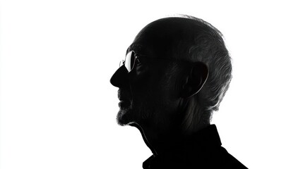 A silhouette of a man with glasses, set against a plain background.