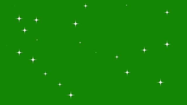 Sparkling stars blinking animation on green screen background. Rotating twinkle stars animation of seamless looping. Doodle flat vector sparkling star green Sky. Loop shimmering magic stars flash.