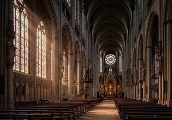 Sunlight Through Stained Glass in Grand Cathedral