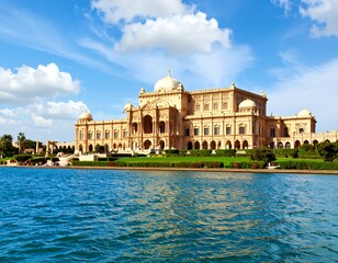 Fototapeta premium Magnificent Noor Mahal Palace in Bahawalpur Pakistan Reflecting in Tranquil Waters