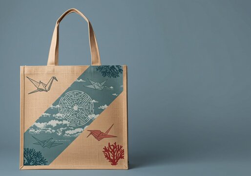 This is an image of a shopping bag with various attractive patterns, on an isolated white background.
