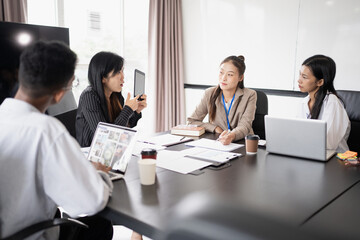 Business People brainstorming Meeting Design Ideas use post it notes to share idea professional...