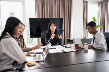 Business People brainstorming Meeting Design Ideas use post it notes to share idea professional...