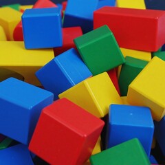 A colorful pile of rectangular blocks