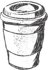 Coffee Cup with Swirl, Vintage hand drawn drink illustration, To-go Coffee Cup Sketch	Doodle takeaway drink icon