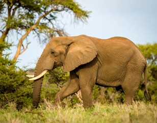 Obraz premium Majestic African Elephant Walking Through Grassland in Natural Habitat