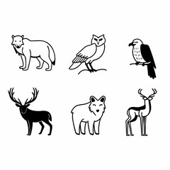 Obraz premium Illustration of wolf, owl, eagle and deer isolated on white background, vector illustration