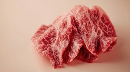Obraz premium ultra-realistic photo of premium Korean Hanwoo chuck flap tail (salchisal), professionally trimmed, beautifully marbled beef, rich and fresh texture
