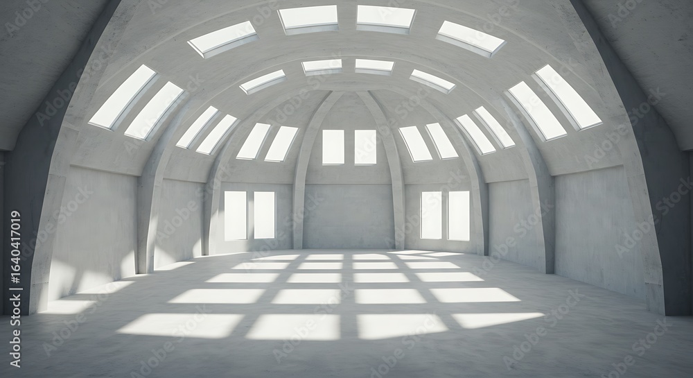 Aufkleber background of empty big white classical room render with round vault ceiling above rectangular day l