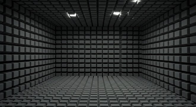 A room clad in grey sound-proofing foam