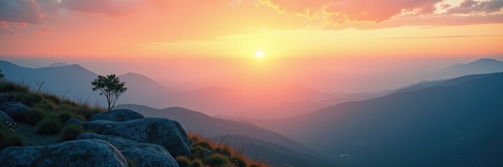 Fototapeta premium Mountain vista at sunset with colorful sky.