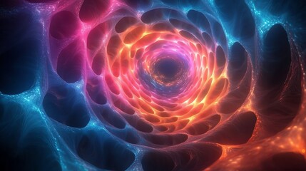 Colorful Abstract Tunnel with Bright Neon Lights in Vibrant Blue Pink and Orange Tones