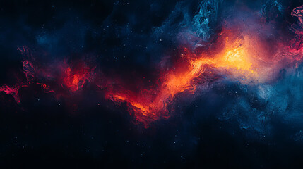 Fototapeta premium Abstract cosmic nebulae with swirling colors of red, orange and blue, against a dark space background