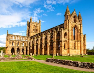 Fototapeta premium Majestic Jedburgh Abbey Ruins in Scotland under a beautiful sky with clouds