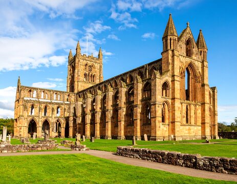 Majestic Jedburgh Abbey Ruins in Scotland under a beautiful sky with clouds