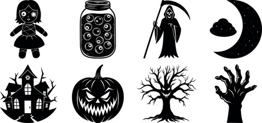Set of Halloween silhouettes perfect for vector designs Vector illustration. Collection of Halloween vector elements