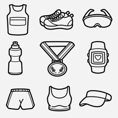 set of running with outline style good for icon, symbol, element design, coloring book, coloring page, etc