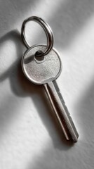 Close-Up of a Metal Key Hanging on a Ring with Dramatic Lighting and Shadows