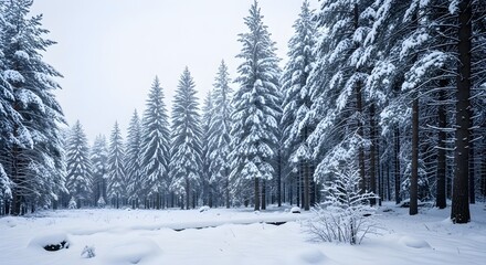 Naklejka premium Snow Covered Pine Trees Winter