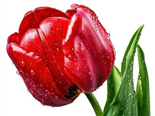 Red Tulip with Dew Drops.