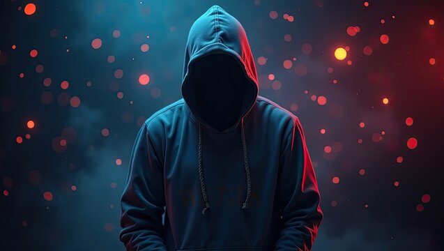 Person in a hooded sweatshirt against a dark background.