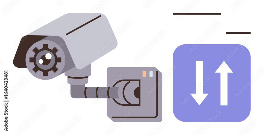 Poster security camera alongside data flow arrows indicating monitoring and adjustments. focus on surveilla