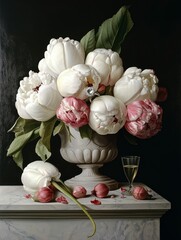 Still Life with Peonies, Ring, and Wine Glass