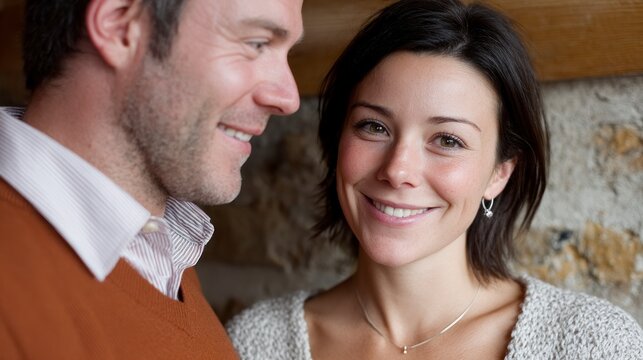 A smiling man and woman looking at each other with genuine affection Couple