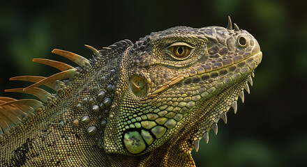 Fototapeta premium Close-up of a Green Iguana's Face Showing Vivid Textures and Colors